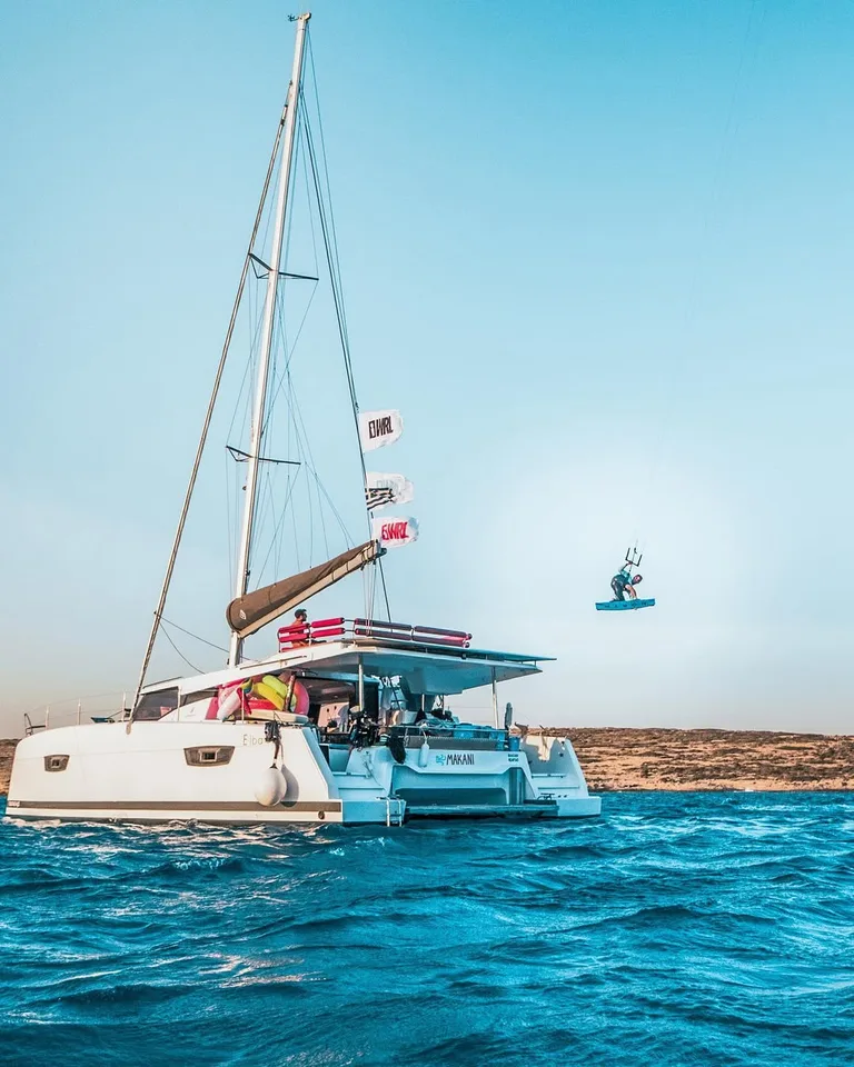 Makani catamaran interior and guest welcome.